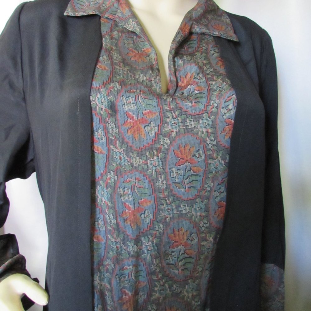 SALE Antique Dress Black Crepe Tapestry Pattern Early 20th Century - Picture 6 of 11